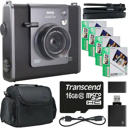 INSTAX - instax Wide Evo LENS 15mm INSTAX F2.6 0.5m RANGE FOCUS OL ANGLE OFF instax FUAIRM WIDE instax PHLTIM FURFILM COIM instax OETIO HURFILM SM WIDE instax o BIRII x HUSFILM mm WIDE instax M ALTP11 M ! instax WIDE ! Transcend 16GBC