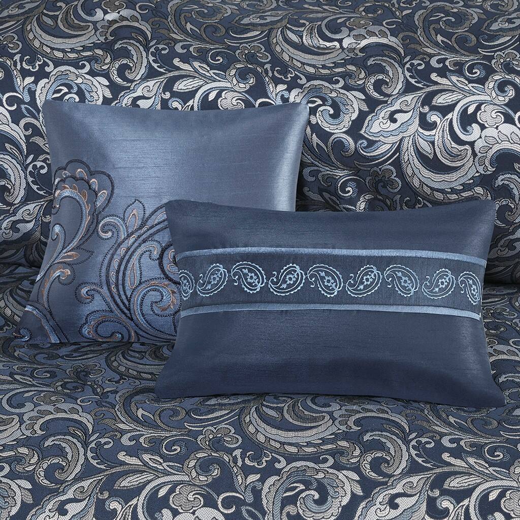 Alt View 1. Gracie Mills - Gracie Mills Pruitt 24-Piece Jacquard Paisley Room-in-a-Bag Set - Navy.