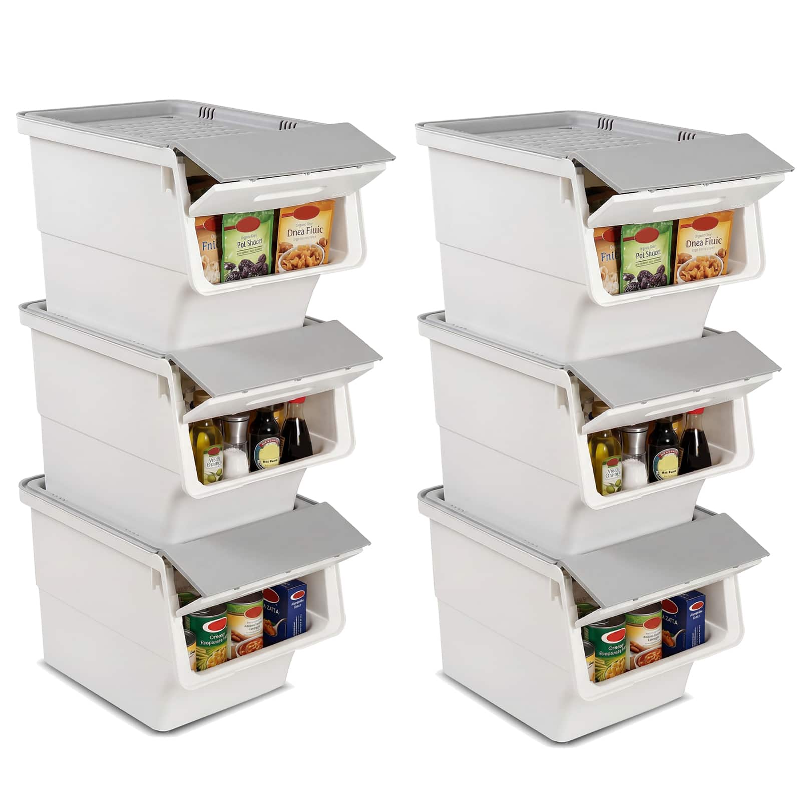 Costway - 6PCS Storage Bins on Wheels with Stay-Open Lid for Kitchen Bedroom Laundry Closet - White + Gray