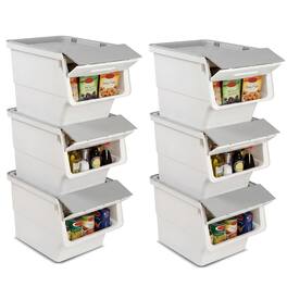 Costway - 6PCS Storage Bins on Wheels with Stay-Open Lid for Kitchen Bedroom Laundry Closet - White + Gray