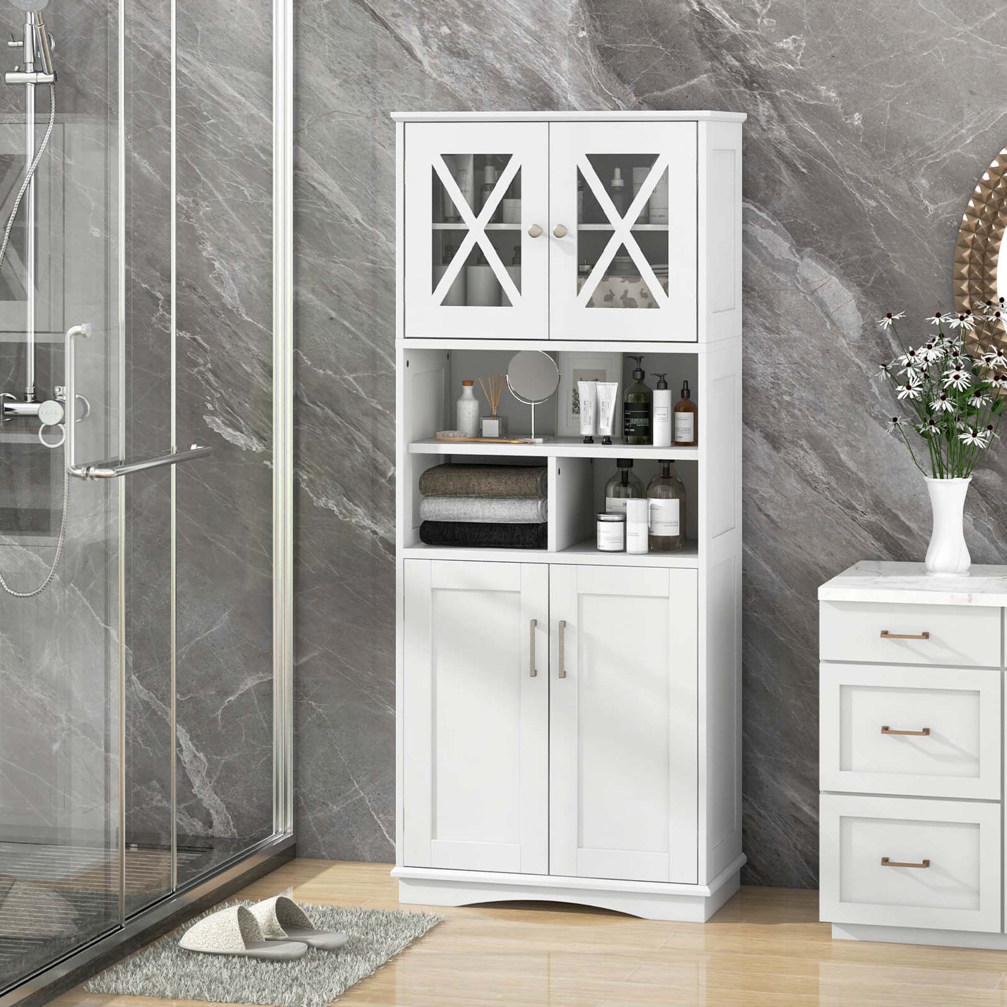 Left. Costway - Costway Tall Bathroom Cabinet Large Floor Storage Cabinet with Acrylic Doors & 3 Cube White - White.