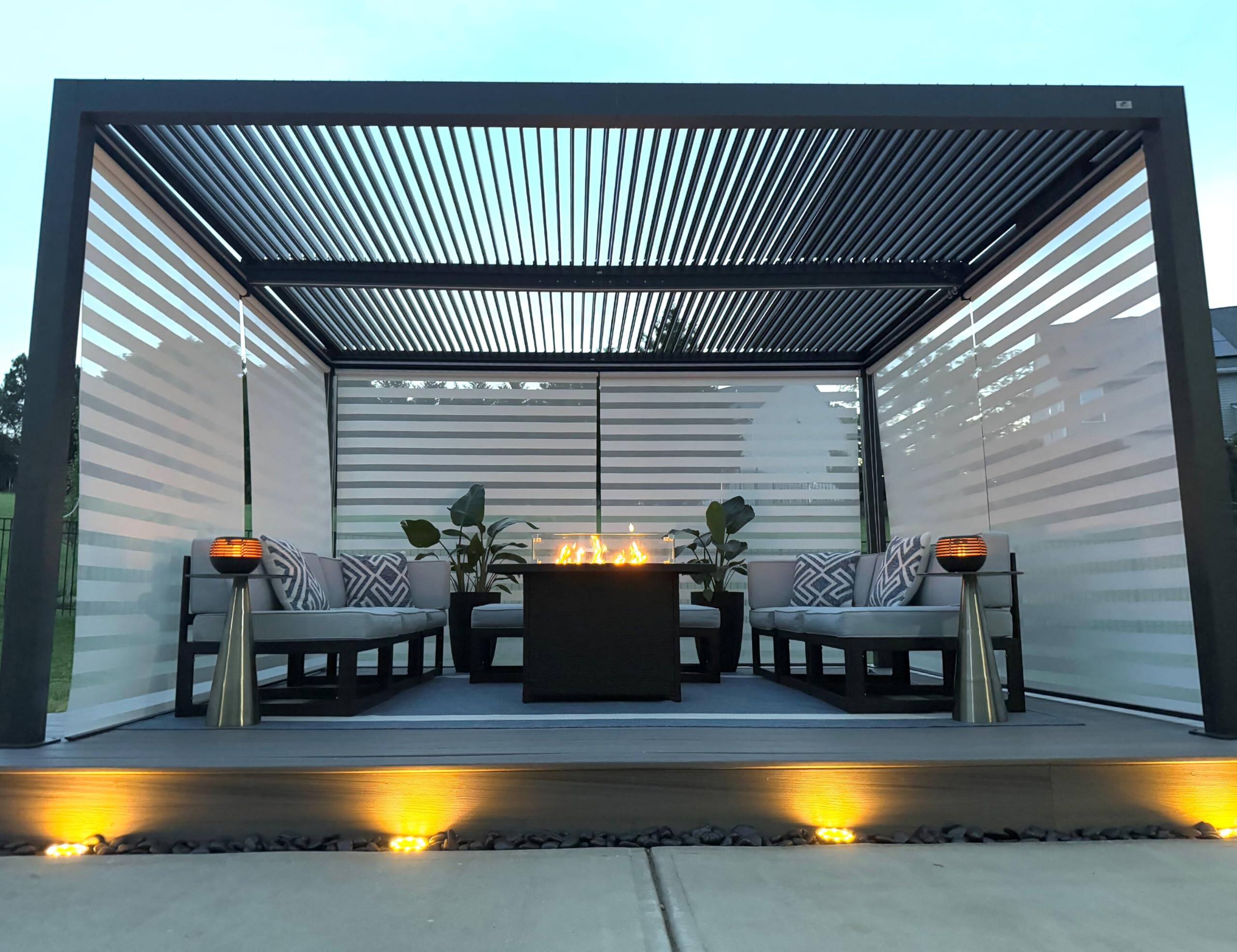 Angle. PURPLE LEAF - Louvered Pergola Outdoor Gray Aluminum Pergola with Adjustable Roof for Deck Backyard Garden Hardtop Gazebo - 12' X 16'.
