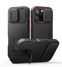 SURITCH - Bumper Case for iPhone 16 Pro with Camera Cover, Compatible with MagSafe, Kickstand, Shockproof Slim Protective Cover - Aurora Black