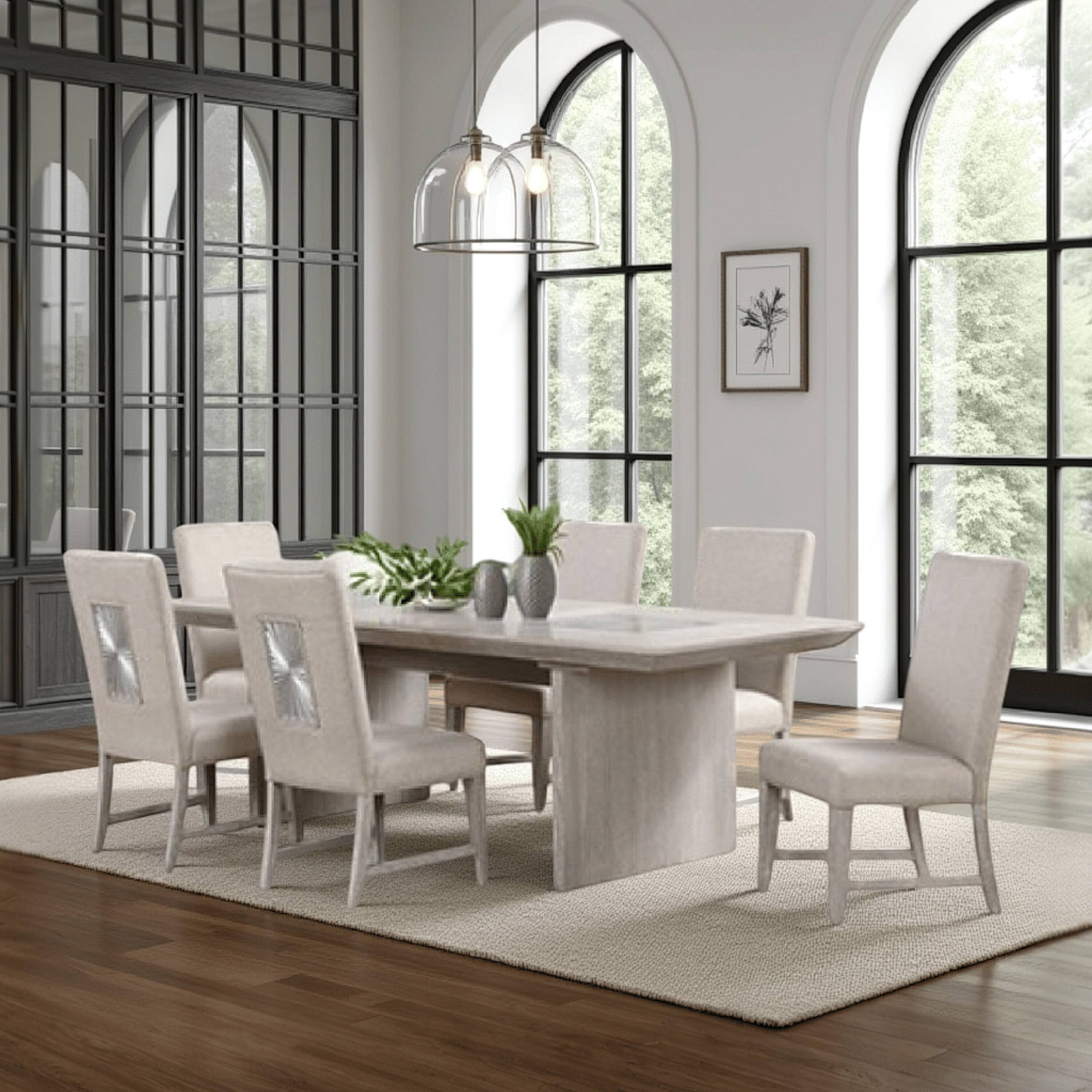 Alt View 5. Manhattan Lane - Diaz 7pc Dining Table Set, Extendable Leaf, 6 Fabric Chair, Gray Wood - Light Gray.