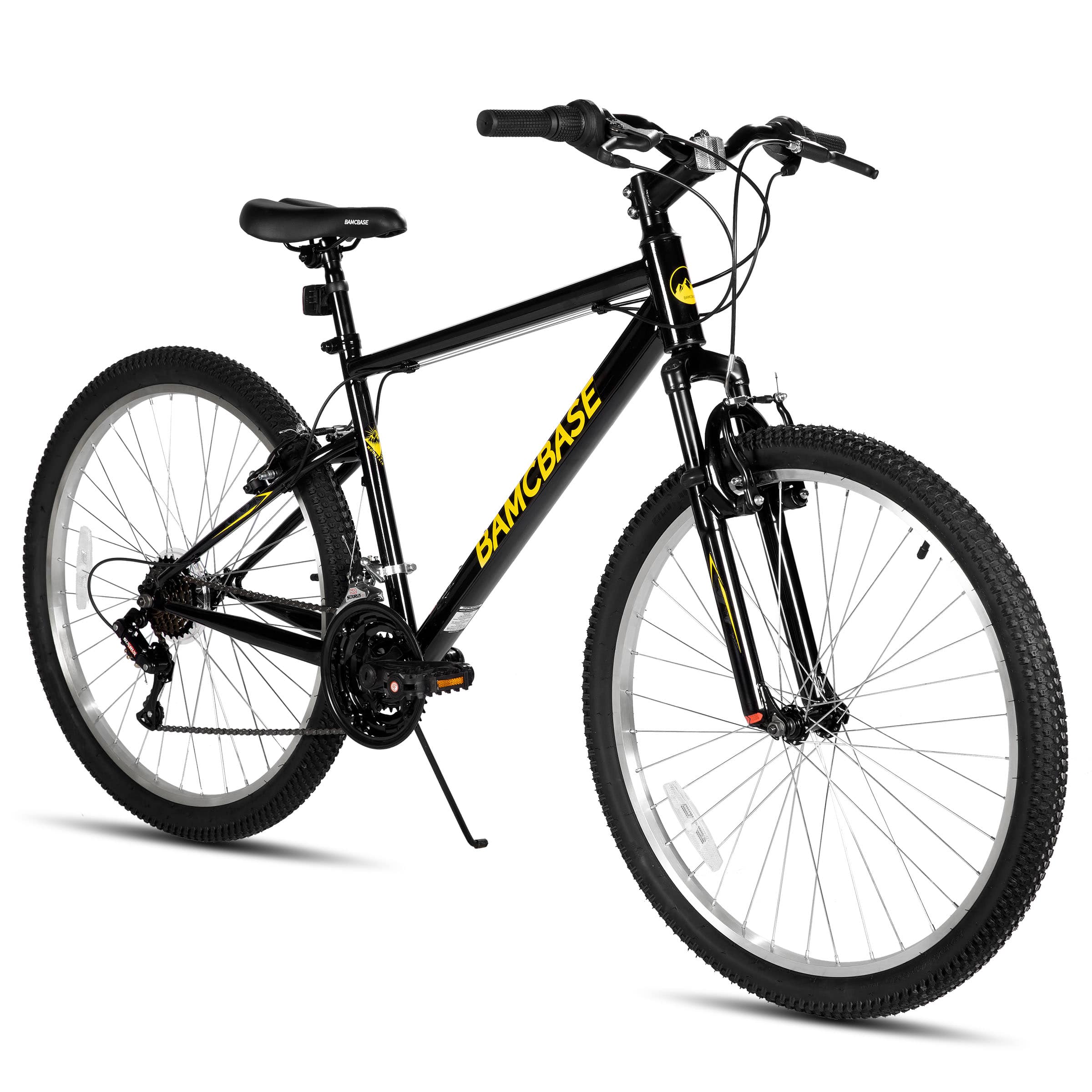 HILAND - BAMCBASE Agave 27.5 inch Mountain Bike with Hi-Ten Steel Frame, Front Suspension Fork, 18 Speed MTB for Adult Men - Black