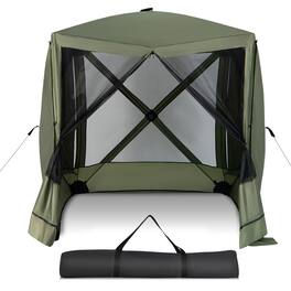 Costway - 6.7 FT x 6.7 FT 4-Panel Pop up Camping Gazebo Quick-Set with 2 Sunshade Cloths - Green