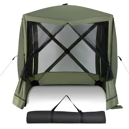 Front. Costway - 6.7 FT x 6.7 FT 4-Panel Pop up Camping Gazebo Quick-Set with 2 Sunshade Cloths Green - Green.