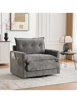 Trinkets Crazed - Swivel Barrel Chair, Mid Century Modern Chair, Thick Padded Arm Chair with Solid Metal Base - Gray