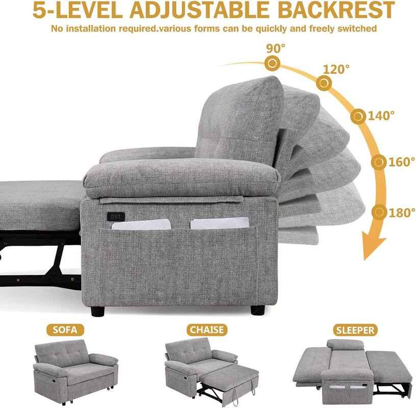 5-LEVEL ADJUSTABLE BACKREST

No installation required. Various forms can be quickly and freely switched.

90° 120° 140° 160° 180°

SOFA CHAISE SLEEPER