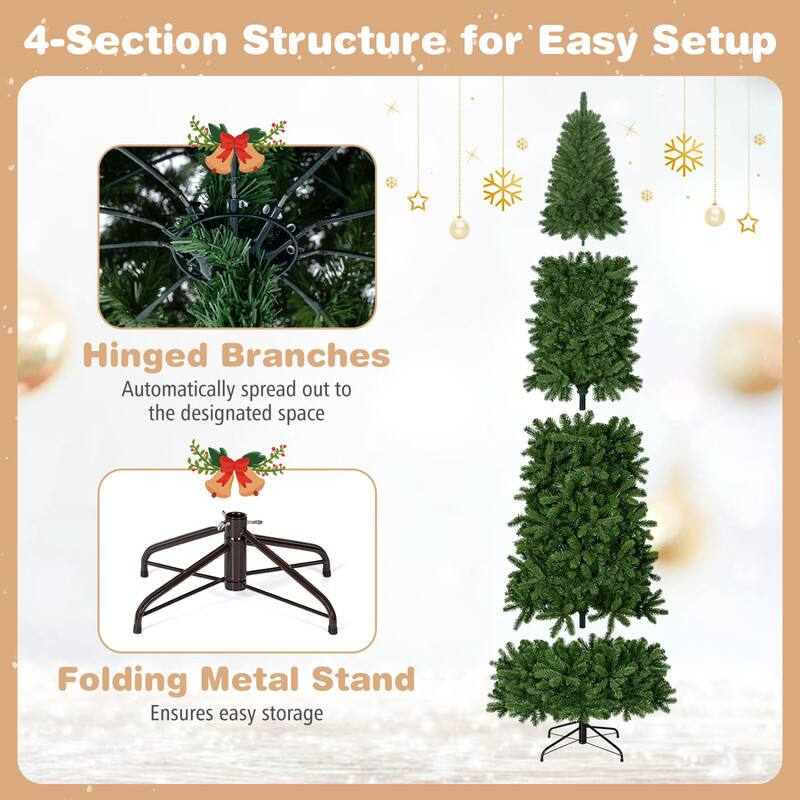 4-Section Structure for Easy Setup

Hinged Branches Automatically spread out to the designated space

Folding Metal Stand Ensures easy storage