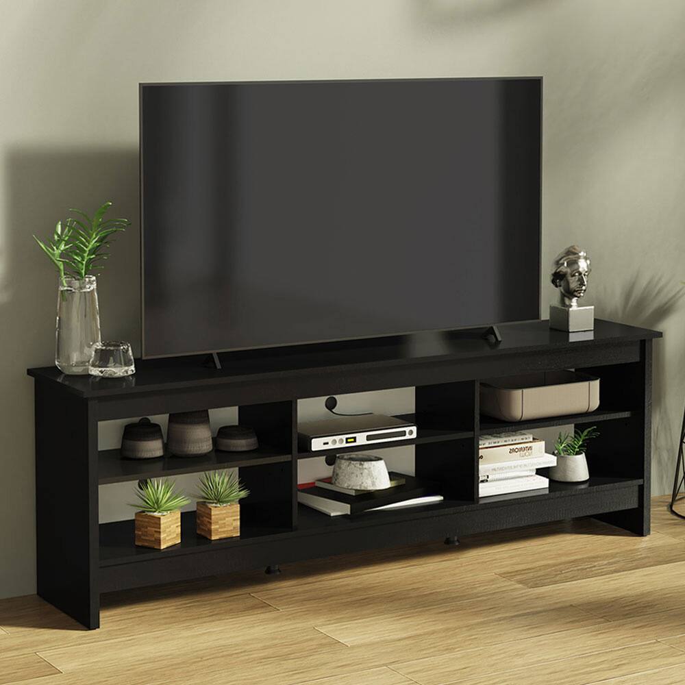 Angle. Madesa - Madesa TV Stand Entertainment Center with 6 Open Shelves and Cable Management 70"L - Black - Black.