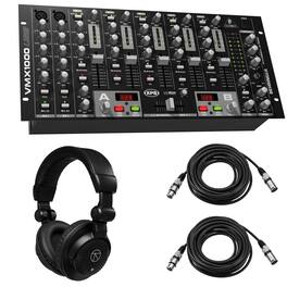 Behringer - VMX1000USB Professional 7-Channel Rack-Mount DJ Mixer, Bundle with TAPH100 Headphones and 2x 25' XLR Cable