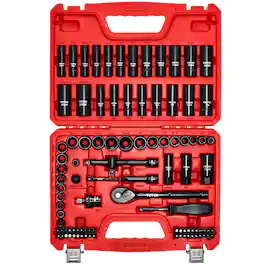 VEVOR - 3/8 in Drive Impact Socket Set, 96 Piece, 6 Point Deep & Shallow Impact Sockets, SAE (5/16 in to 3/4 in) and Metric - Red