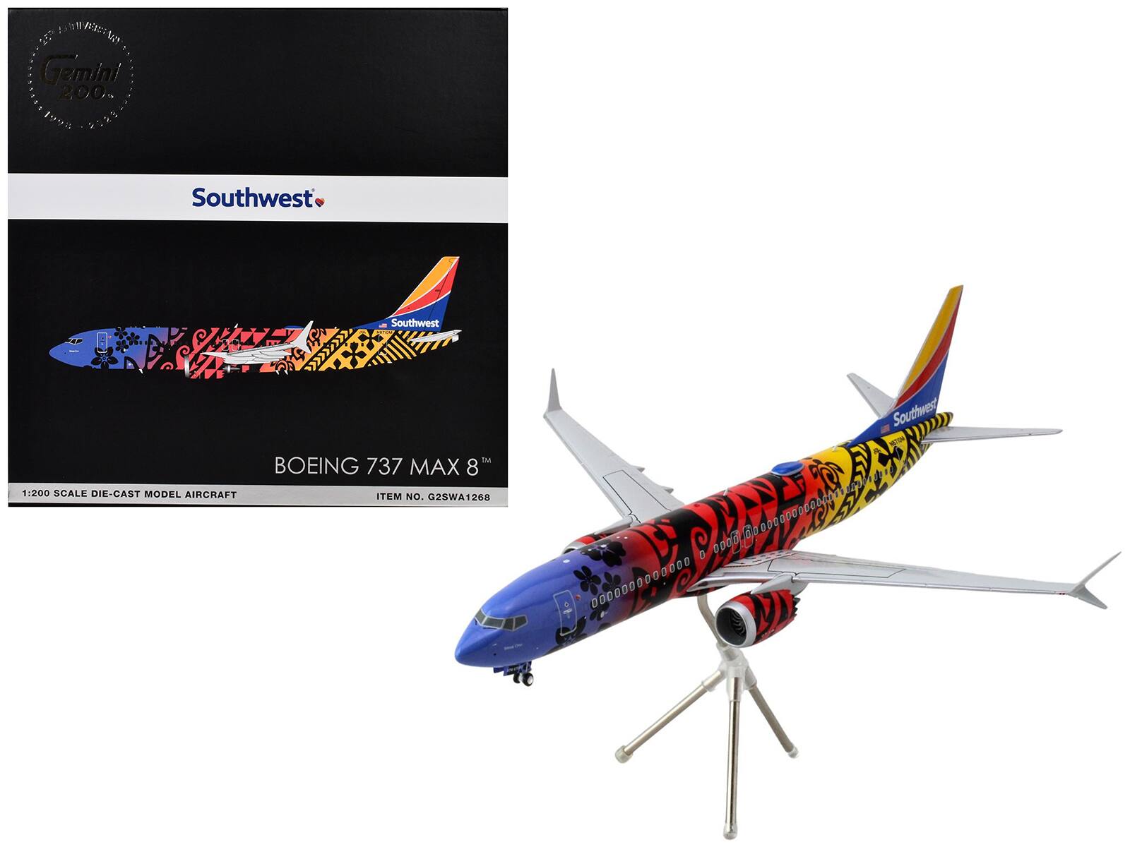 Sure, here is the corrected and grouped text from the image:

---

**Gemini 200**

**Southwest**

**BOEING 737 MAX 8™**

**1:200 SCALE DIE-CAST MODEL AIRCRAFT**

**ITEM NO. G2SWA1268**

---

**Southwest**

**BOEING 737 MAX 8™**

**1:200 SCALE DIE-CAST MODEL AIRCRAFT**

**ITEM NO. G2SWA1268**

---

**Southwest**

**BOEING 737 MAX 8™**

**1:200 SCALE DIE-CAST MODEL AIRCRAFT**

**ITEM NO. G2SWA1268**

---

**Southwest**

**BOEING 737 MAX 8™**

**1:200 SCALE DIE-CAST MODEL AIRCRAFT**

**ITEM NO. G2SWA1268**

---

**Southwest**

**BOEING 737 MAX 8™**

**1:200 SCALE DIE-CAST MODEL AIRCRAFT**

**ITEM NO. G2SWA1268**

---

**Southwest**

