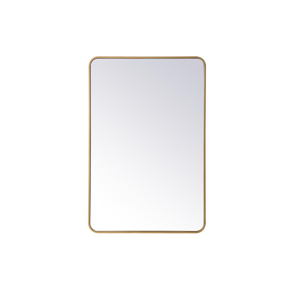 Back. Elegant Decor - Soft corner metal rectangular mirror 28x42 inch in Brass - Brass.