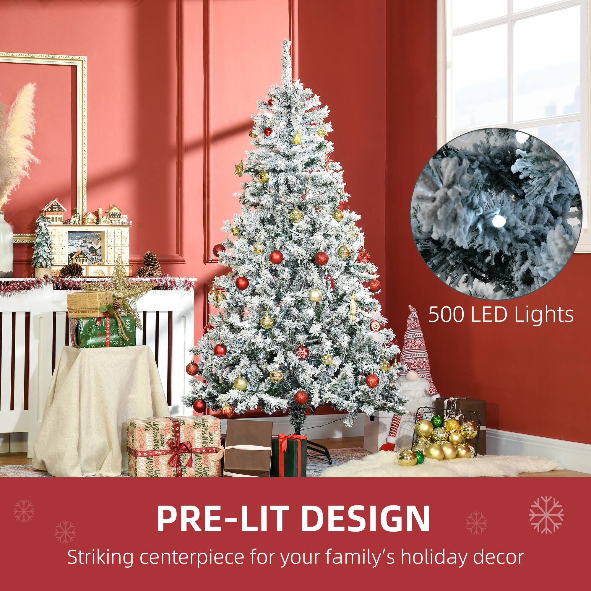 500 LED Lights. Pre-Lit Design. Striking centerpiece for your family's holiday decor.