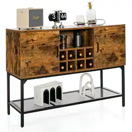Pefilos - Industrial Kitchen Buffet Sideboard, Sideboard with Wine Rack and 2 Doors, Cabinet for Indoor, Rustic - Brown