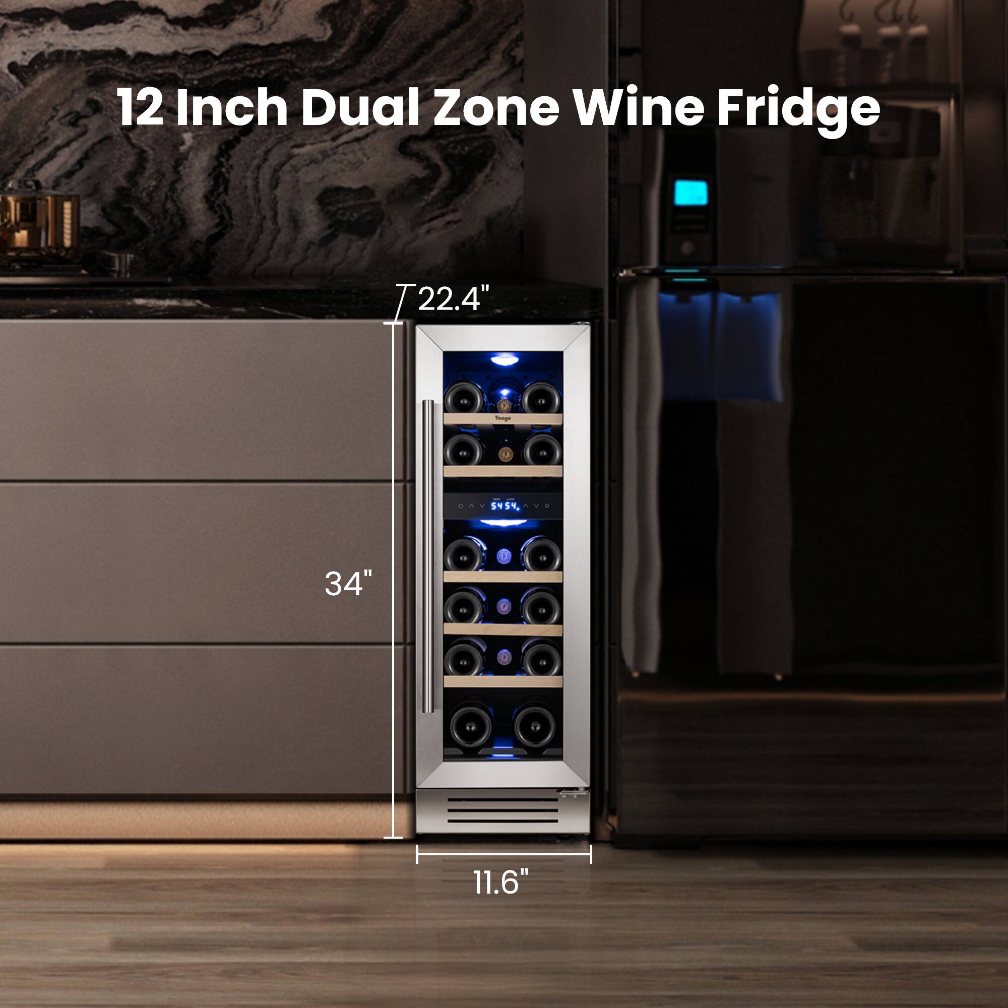 6 Chb 12 Inch Dual Zone Wine Fridge  
22.4" Range SS  
34"  
11.6"