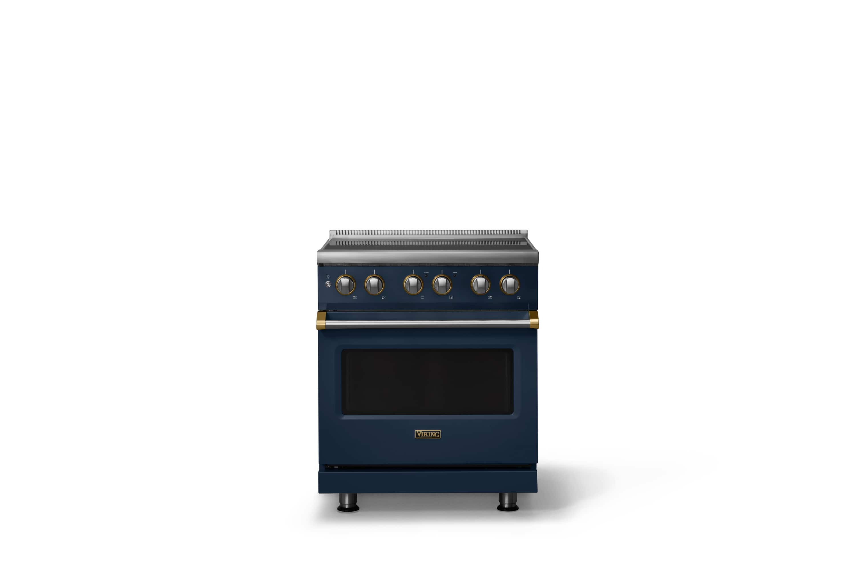 Viking - 30 in. Wide 4 Elements Pro 5 Series 4.7 Cu. Ft. Freestanding Induction Convection Range - w. Brushed Brass - Slate Blue