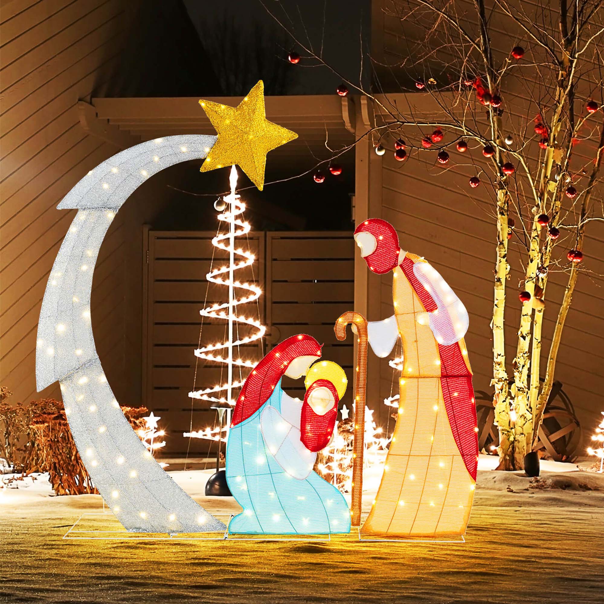 Alt View 3. Costway - Costway 5 FT Lighted Christmas Nativity Scene Outdoor Christmas Holy Family Decoration - White.