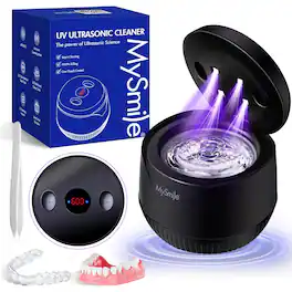 MySmile - Ultrasonic Retainer Cleaner Machine, 200 mL, 45kHz with Digital Timer for Denture, Aligners, Mouth Guard, & Jewelry