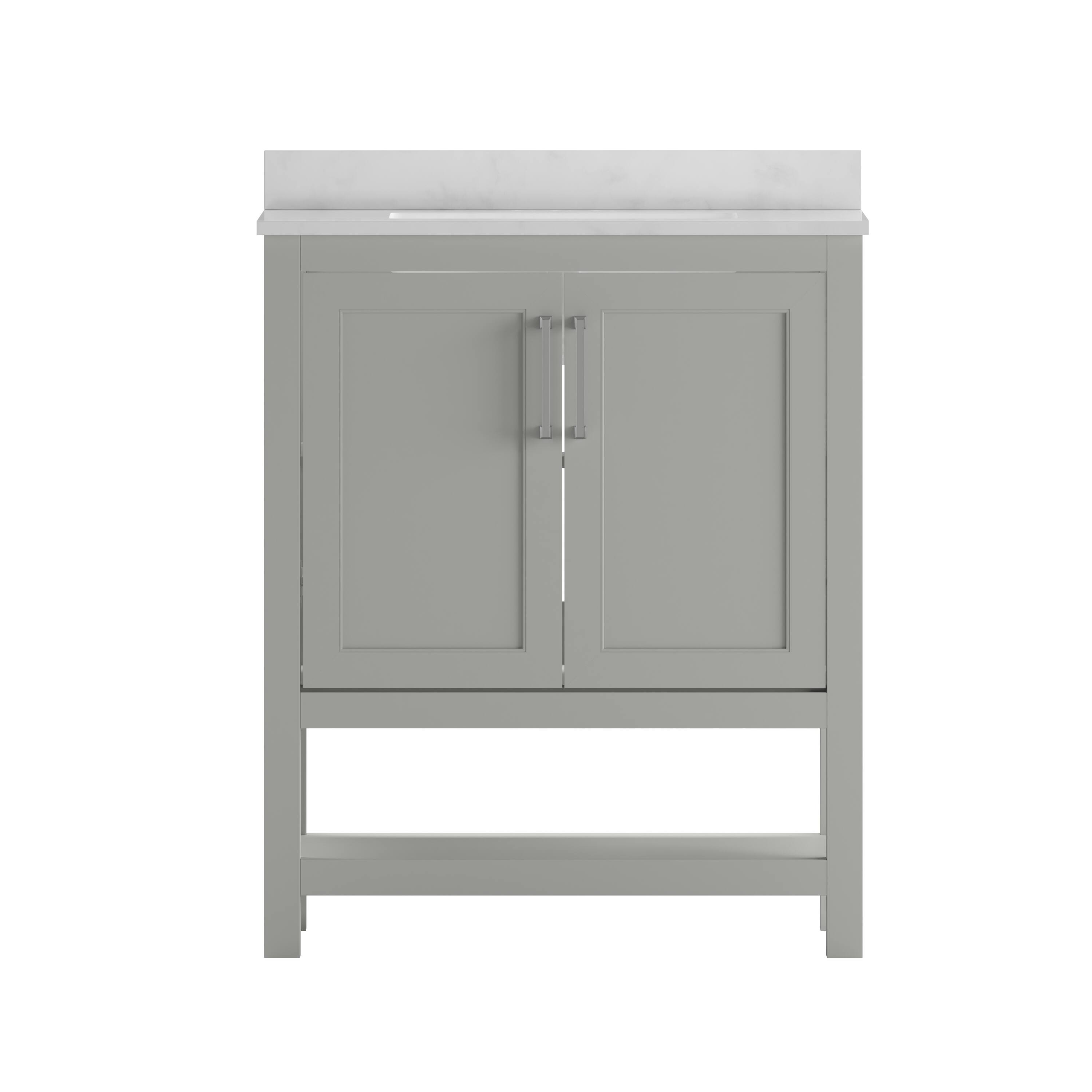 Alt View 9. Emma + Oliver - Vesta Bathroom Vanity, Single Sink Cabinet with 2 Soft Close Doors and Open Shelf, Carrara Marble Finish Countertop - Gray.