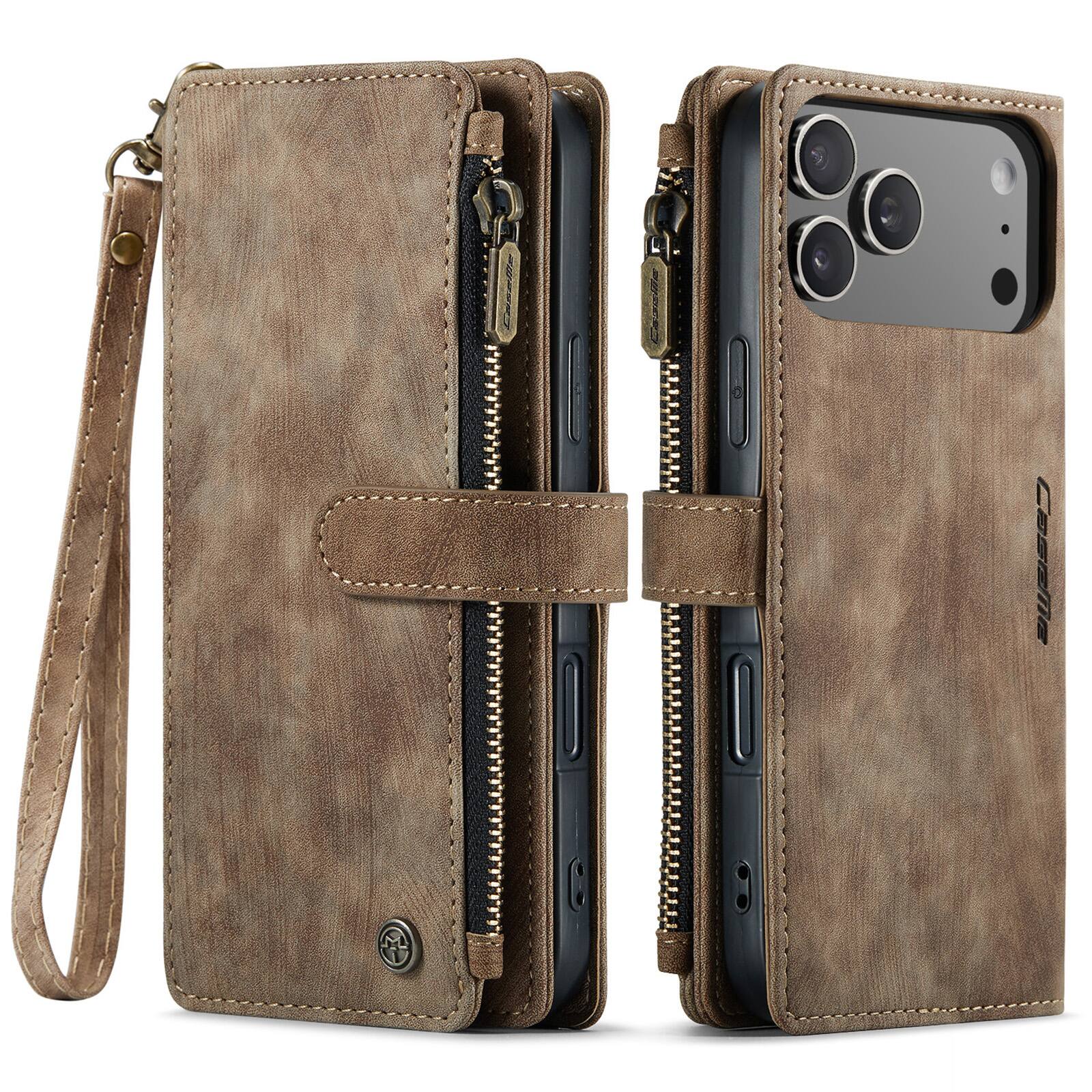 Alt View 4. UUCOVER - Wallet Case for Apple iPhone 17 Pro Max with Zipper Pocket, Card Cash Holder and Wrist Strap, Magnetic Flip Stand Cover - Brown.