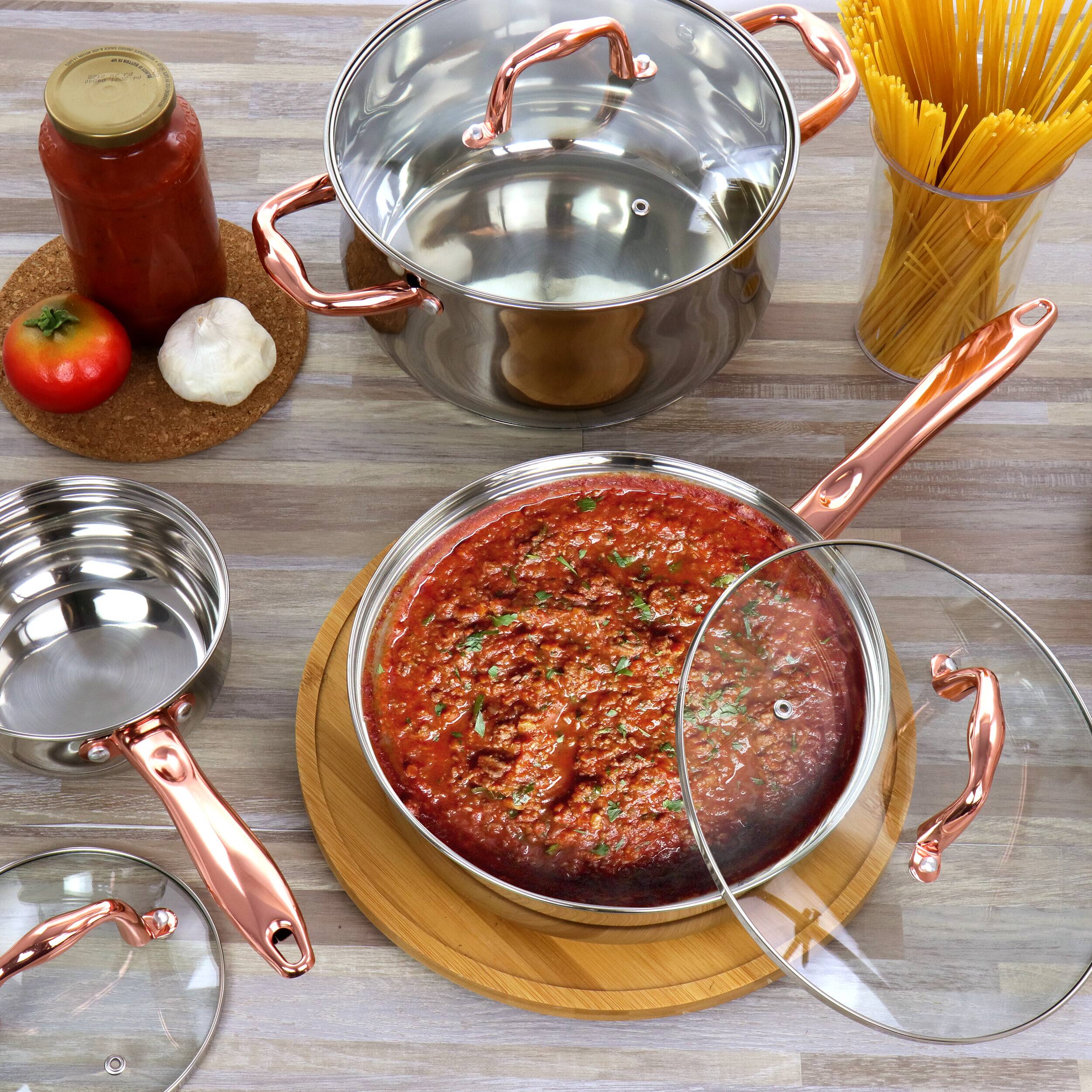 Alt View 10. Gibson - Gibson Home Bransonville 8 Piece Stainless Steel Cookware Set in Chrome and Bronze - Bronze.