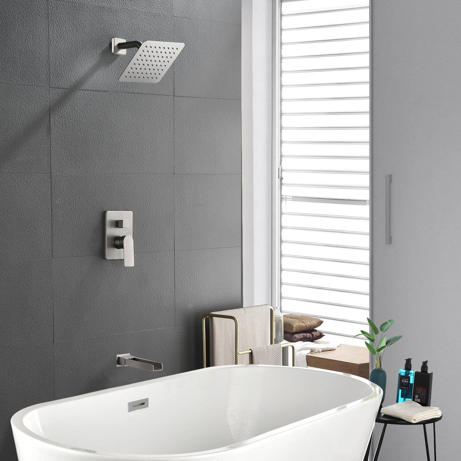 Alt View 5. Boyel Living - Brushed Shower Set 8 Inch SUS304 Top Spray Waterfall Spout Dual Water Outlet - Brushed Nickel.