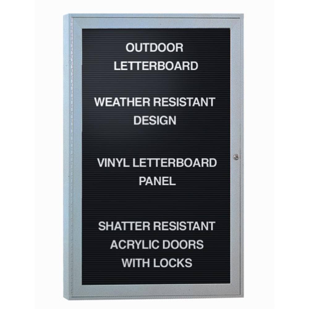 OUTDOOR LETTERBOARD  
WEATHER RESISTANT DESIGN  
VINYL LETTERBOARD PANEL  
SHATTER RESISTANT ACRYLIC DOORS WITH LOCKS