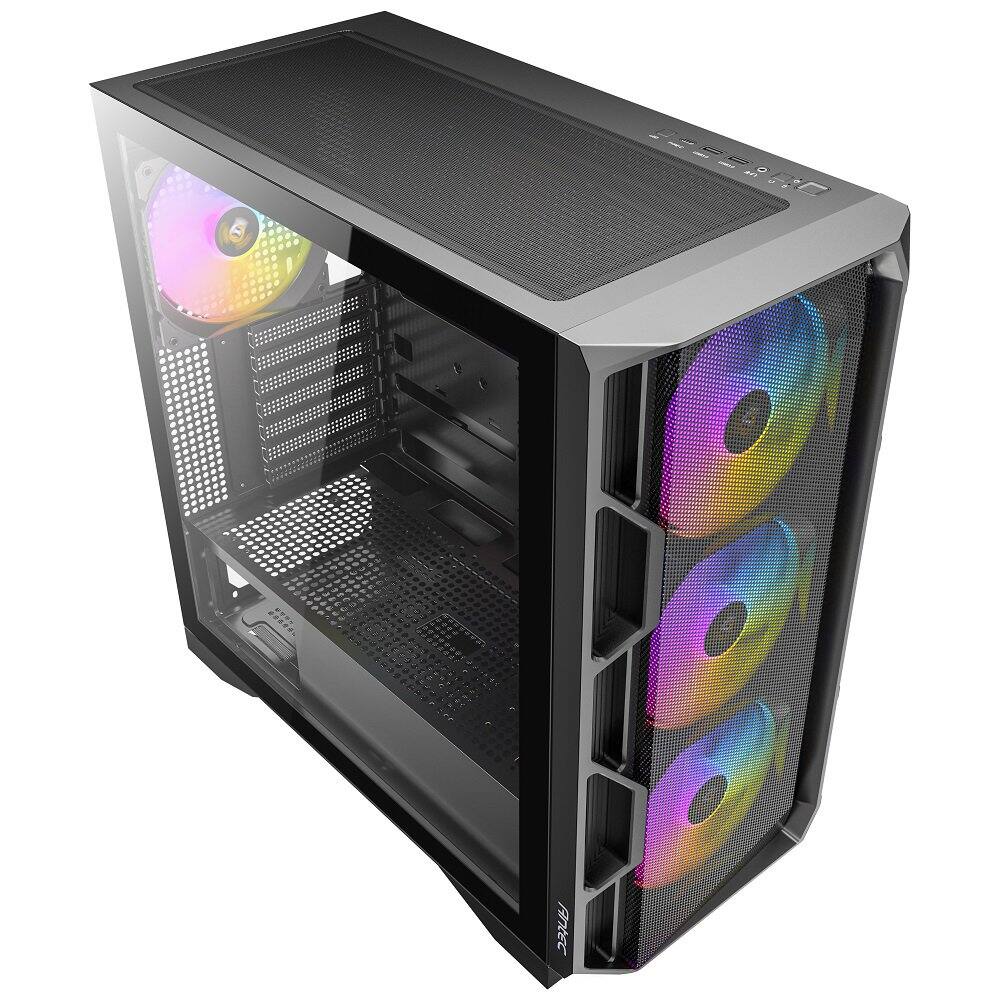 Left. Antec - AX1000 ARGB, 4 x 140mm ARGB PWM Fans Included, ARGB PWM Fan Controller, 360mm Radiator Support, Mid-Tower ATX PC Case - Black.