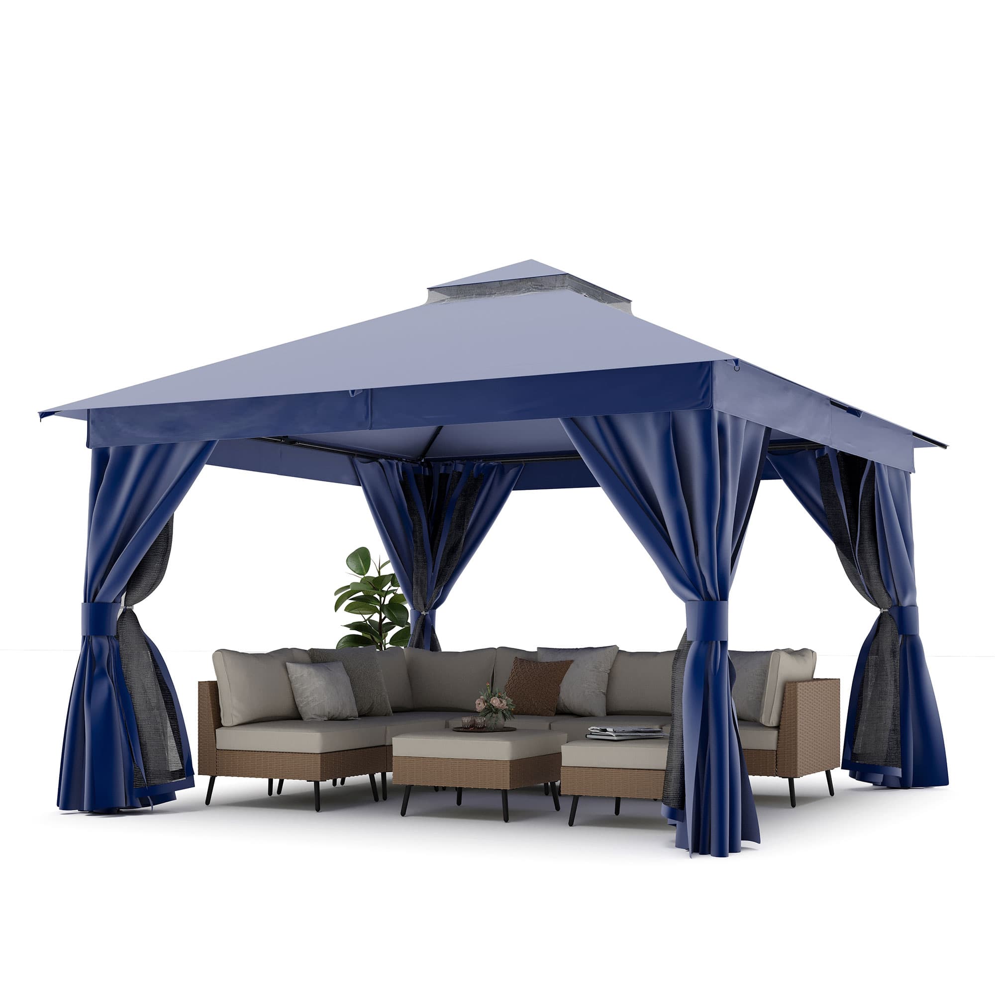 Yardgrace - 12x12 FT Outdoor Heavy Duty Metal Frame Gazebo Double Roof Mosquito Net Privacy Screen Patio Backyard Garden - Blue price history on PriceWatchPro