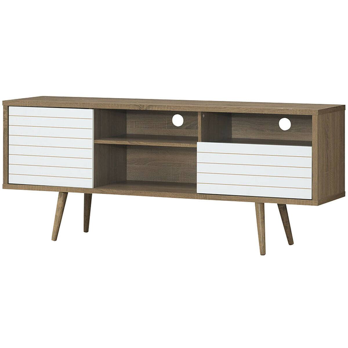 Alt View 17. Costway - Modern TV Stand/Console Cabinet 3 Shelves Storage Drawer Splayed Leg Wood/White - Oak/White.