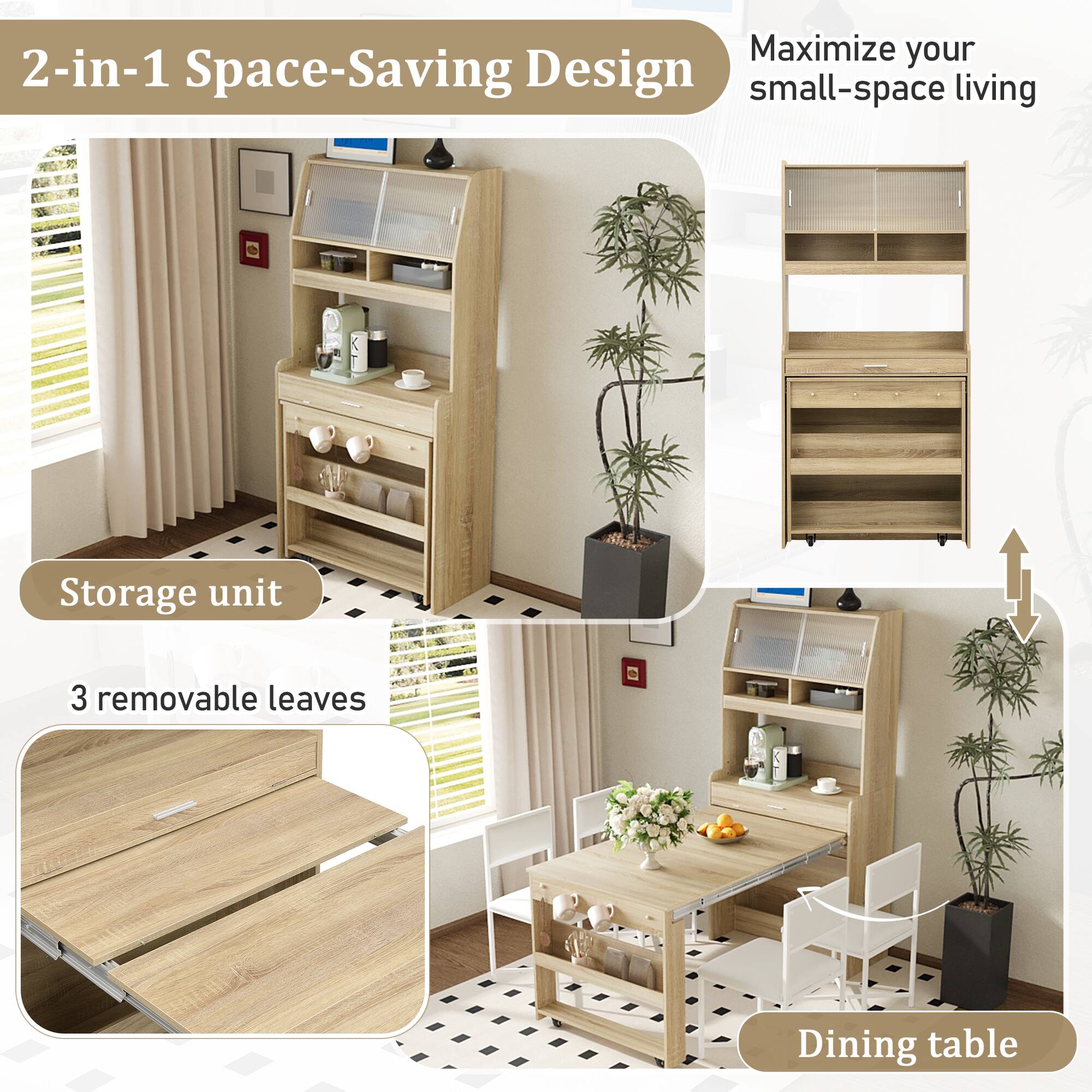Maximize your 2-in-1 Space-Saving Design small-space living Storage unit 3 removable leaves Dining table

2-in-1 Space-Saving Design

Maximize your small-space living

Storage unit

3 removable leaves

Dining table