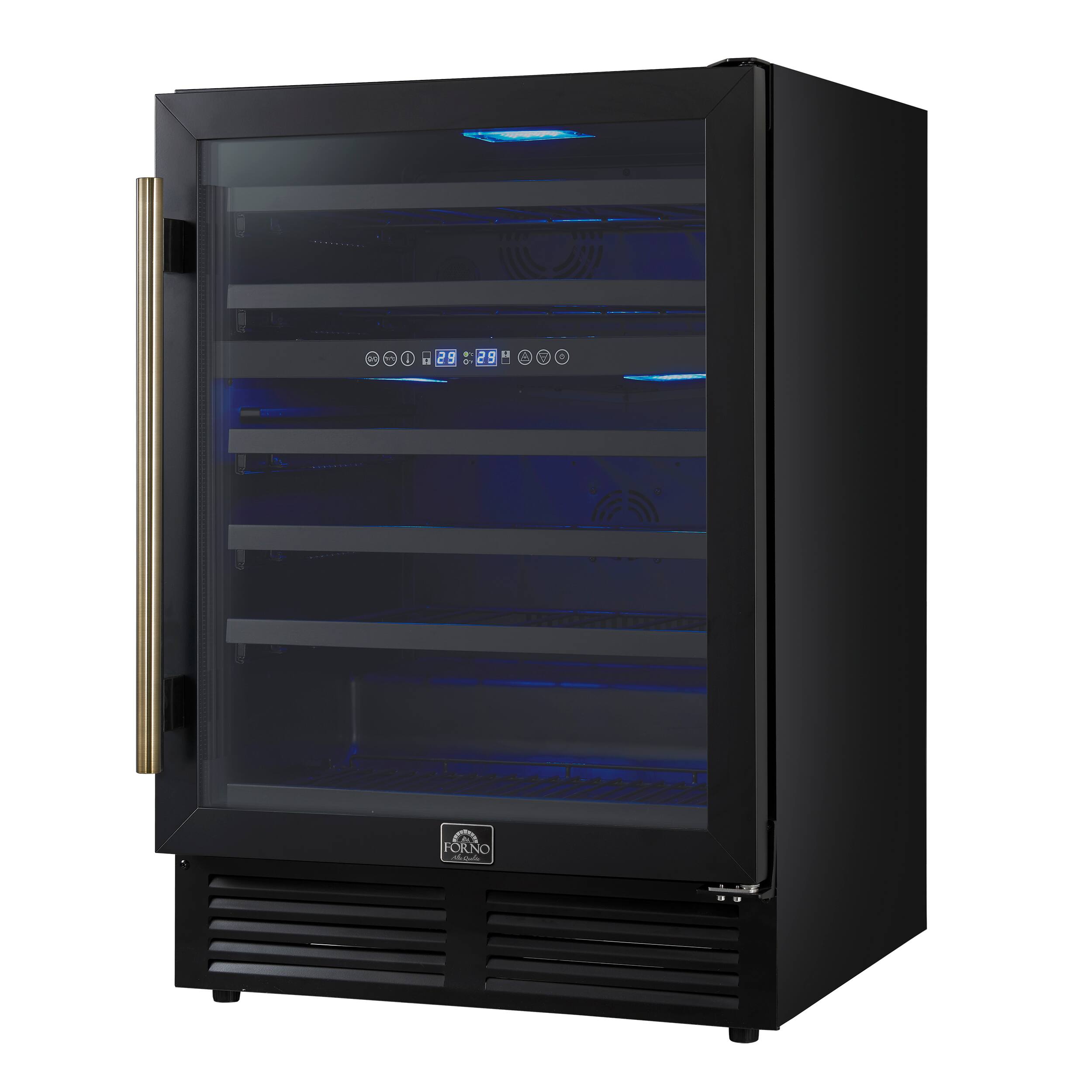 Angle. Forno Appliances - Bacchino 51-Bottle Convertible Dual Zone Wine Cooler - Black.