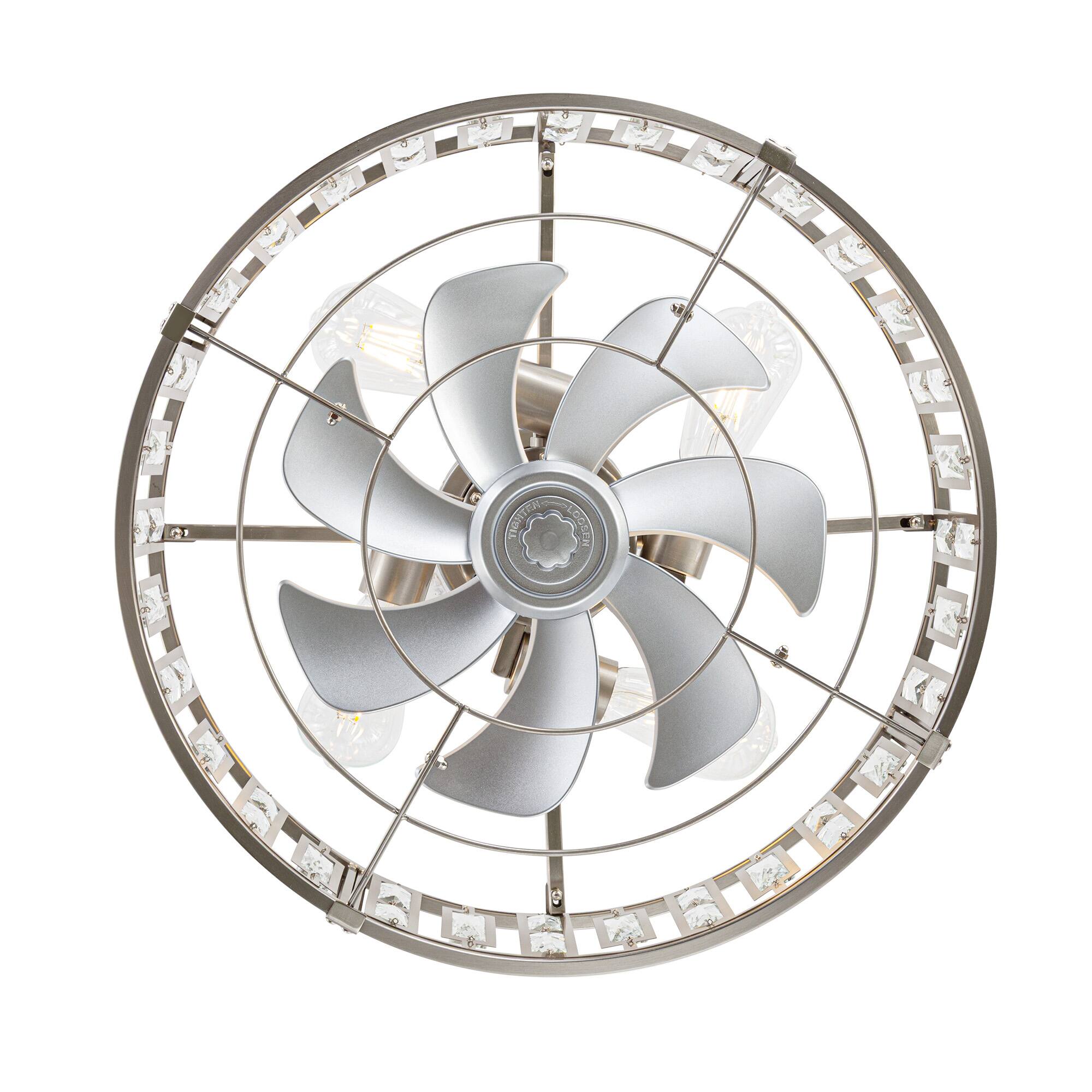 Alt View 9. Breezary - 20-In Cage Ceiling Fan with 7 ABS Blades, KD Version, DC Motor, 4''/8'' Downrods, Remote Control with Timer - Satin Nickel.