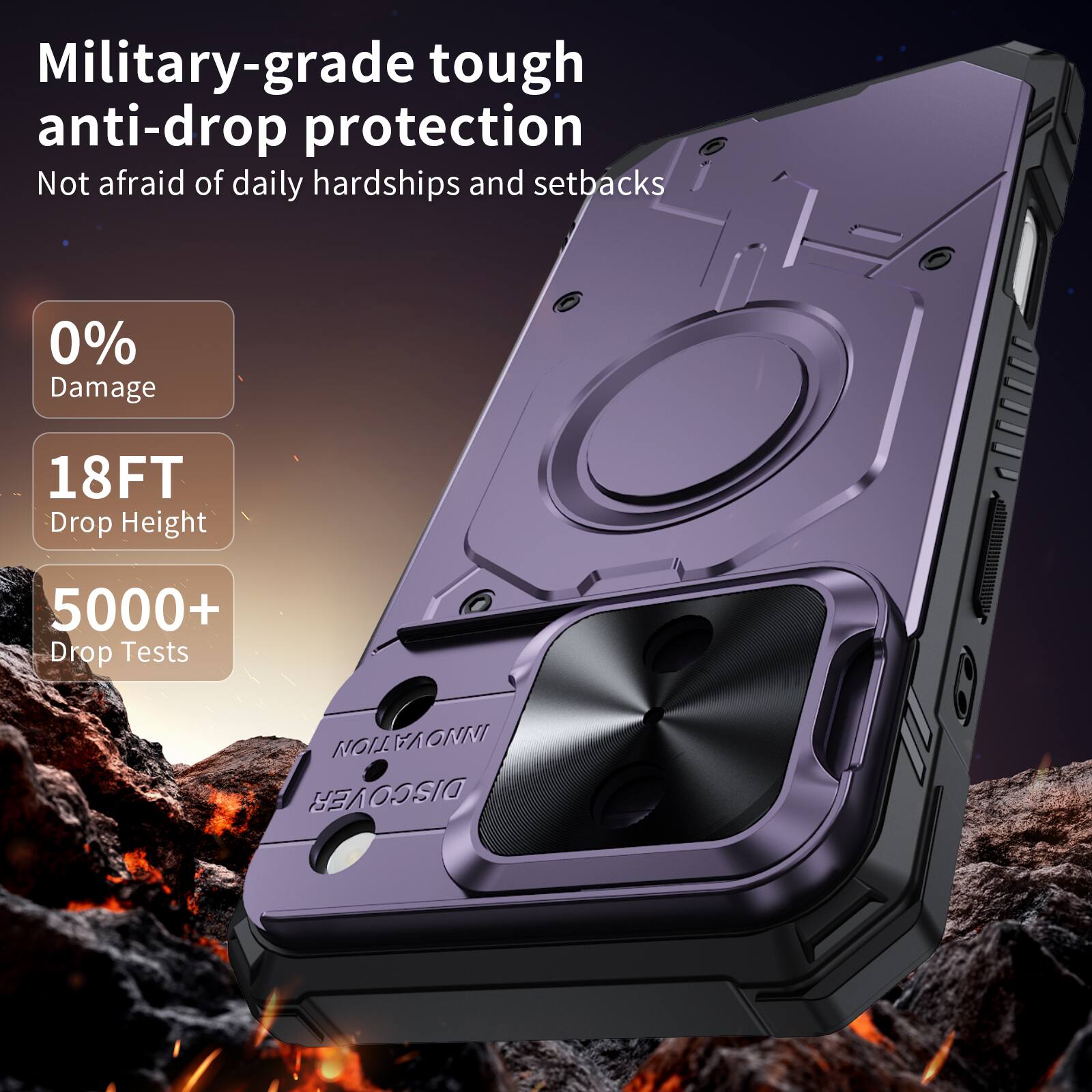 Military-grade tough anti-drop protection  
Not afraid of daily hardships and setbacks  

0% Damage  
18FT Drop Height  
5000+ Drop Tests  

MOITAVONNI DISCOVER