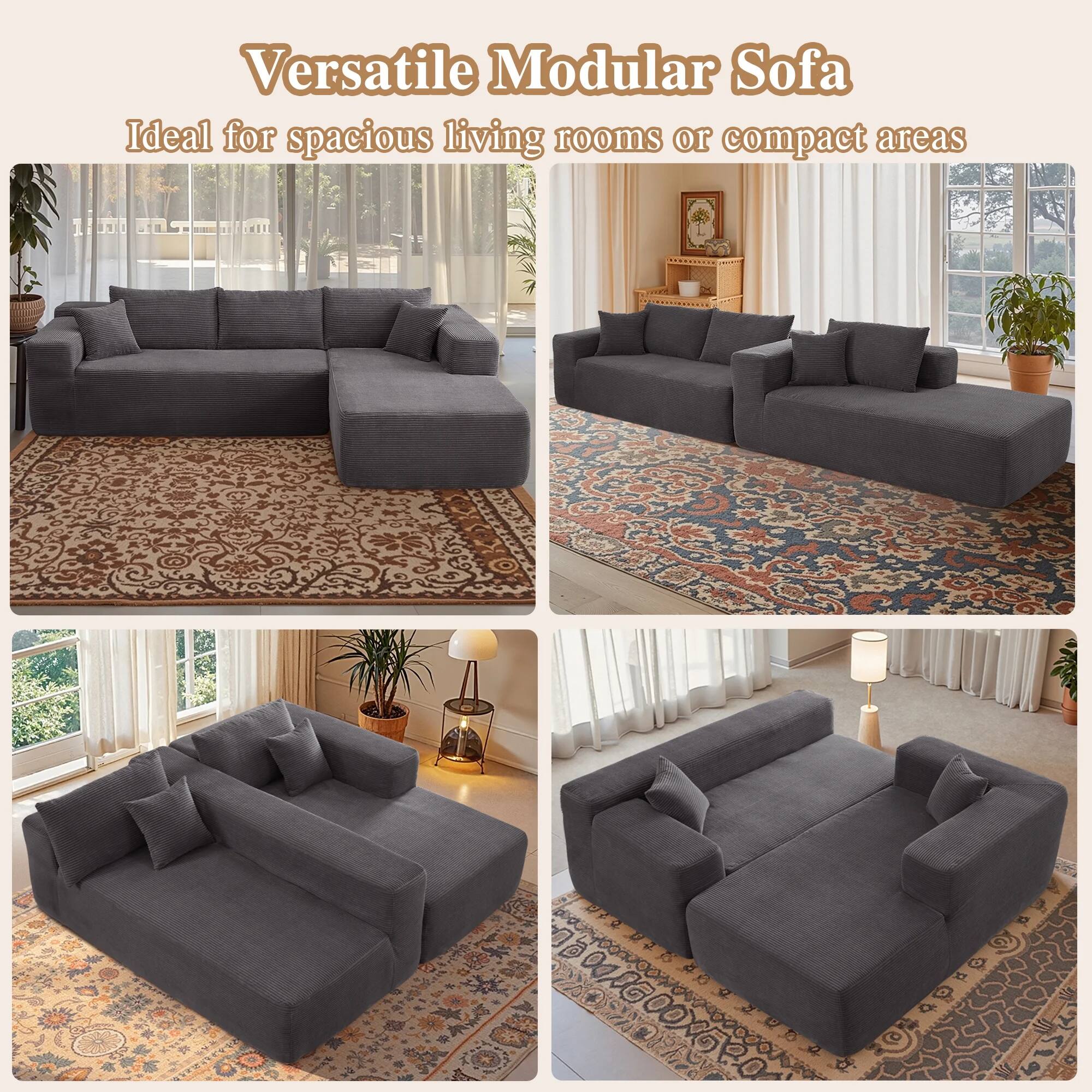 Versatile Modular Sofa  
Ideal for spacious living rooms or compact areas