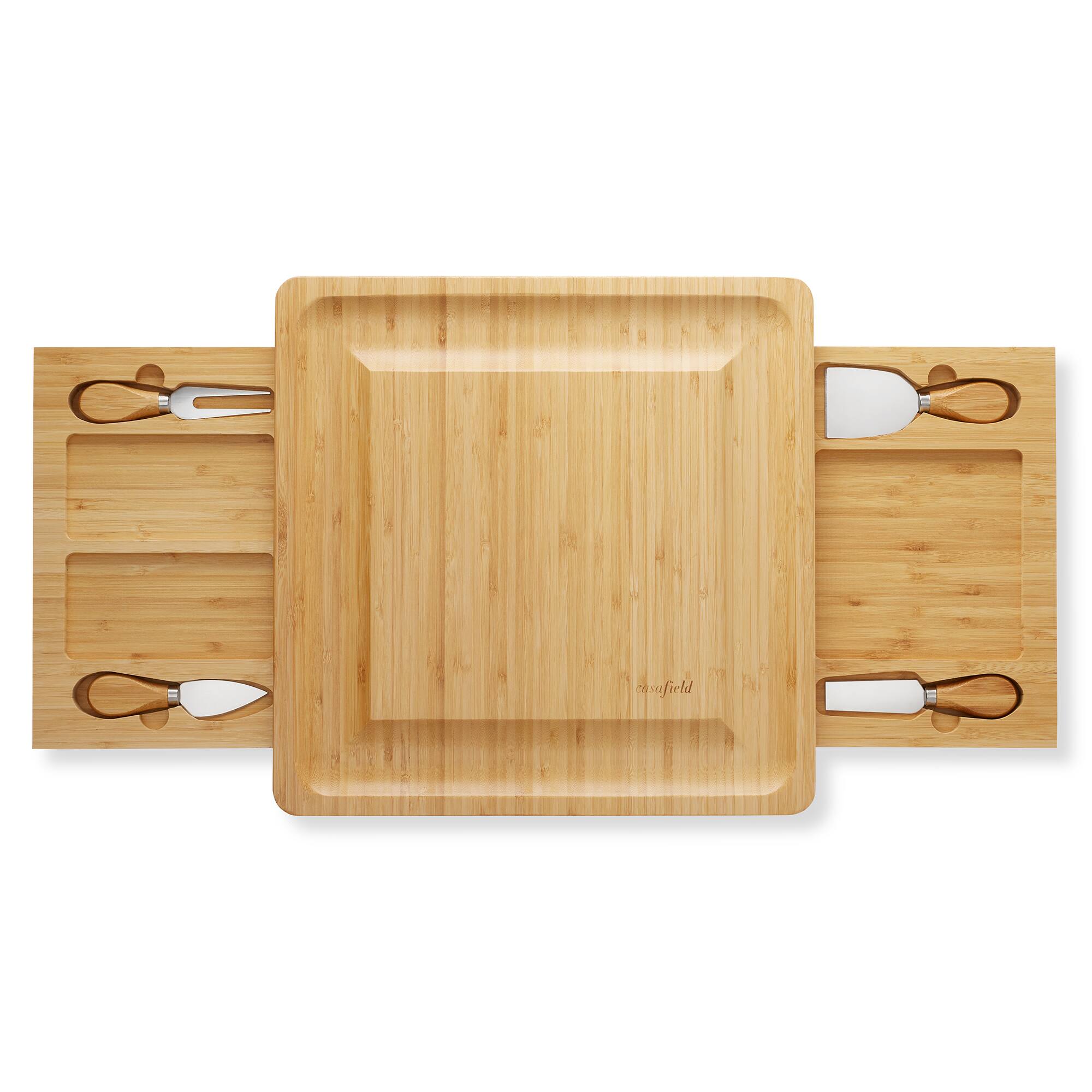 Alt View 3. Casafield - Bamboo Cheese Board Gift Set with 2 Trays and 4 Knives - Natural.