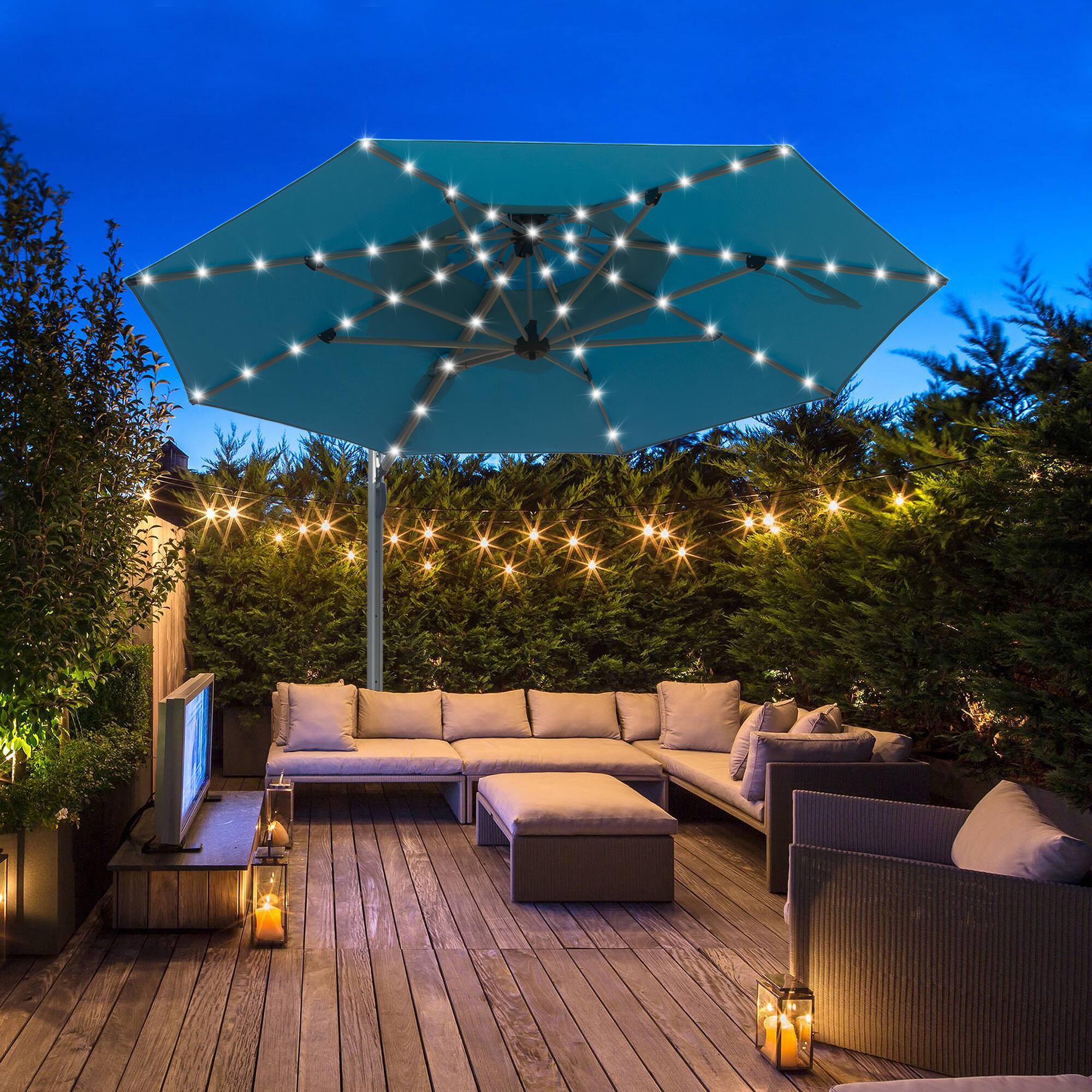 Alt View 10. Ecooso - Round Cantilever Umbrella with Center Pole (Base Not Included) - Lake Blue.