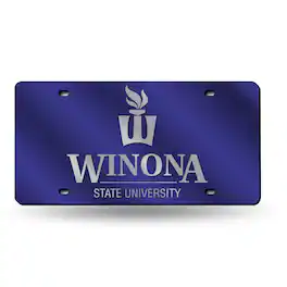 Rico Industries - Winona State Warriors Purple Mirrored Laser Cut License Plate Laser Tag - Multi
