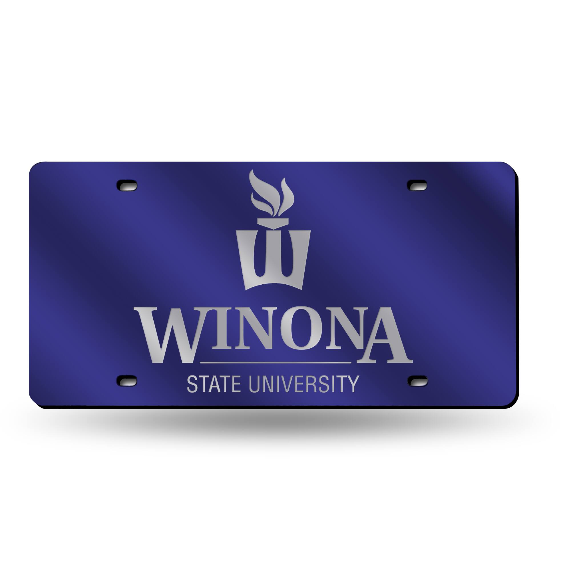 Winona State Warriors Purple Mirror Look Acrylic License Plate Laser Tag