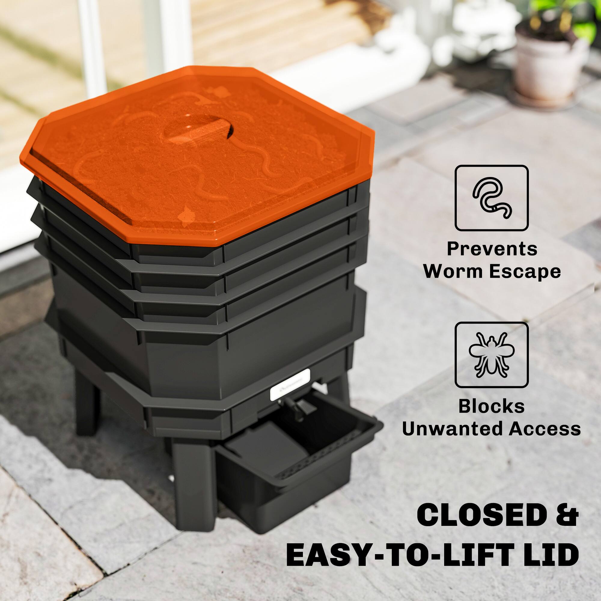 Prevents Worm Escape  
Blocks Unwanted Access  
CLOSED & EASY-TO-LIFT LID