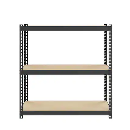 Front. Space Solutions - Space Solutions 1000 Riveted Steel Shelving 3-Shelf Unit, 12D x 30W x 30H, Black - Black.