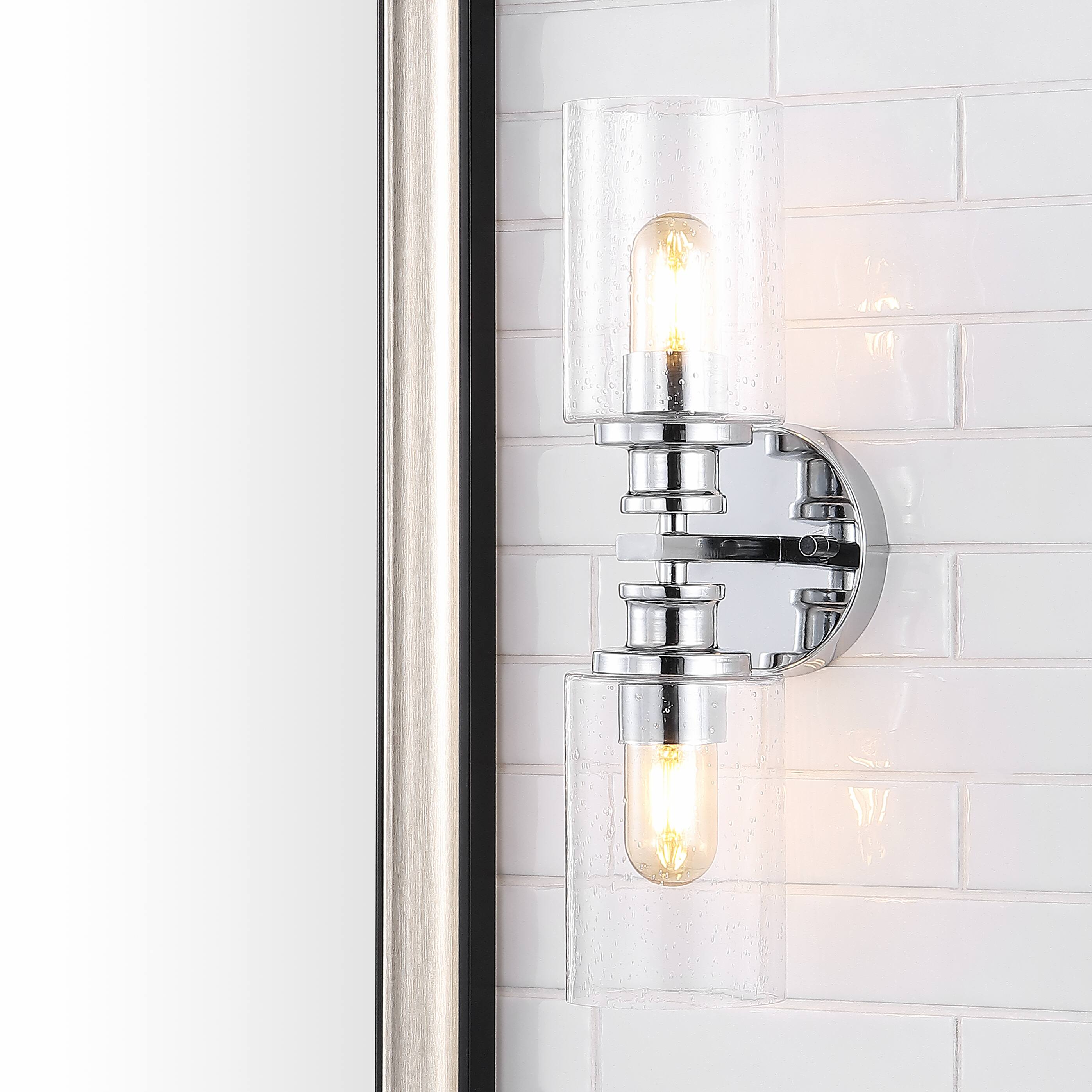 Alt View 9. Jonathan Y - Jules Edison 16.5" Cylinder 2-Light Iron/Seeded Glass Farmhouse Contemporary LED Wall Sconce, Chrome - Chrome.