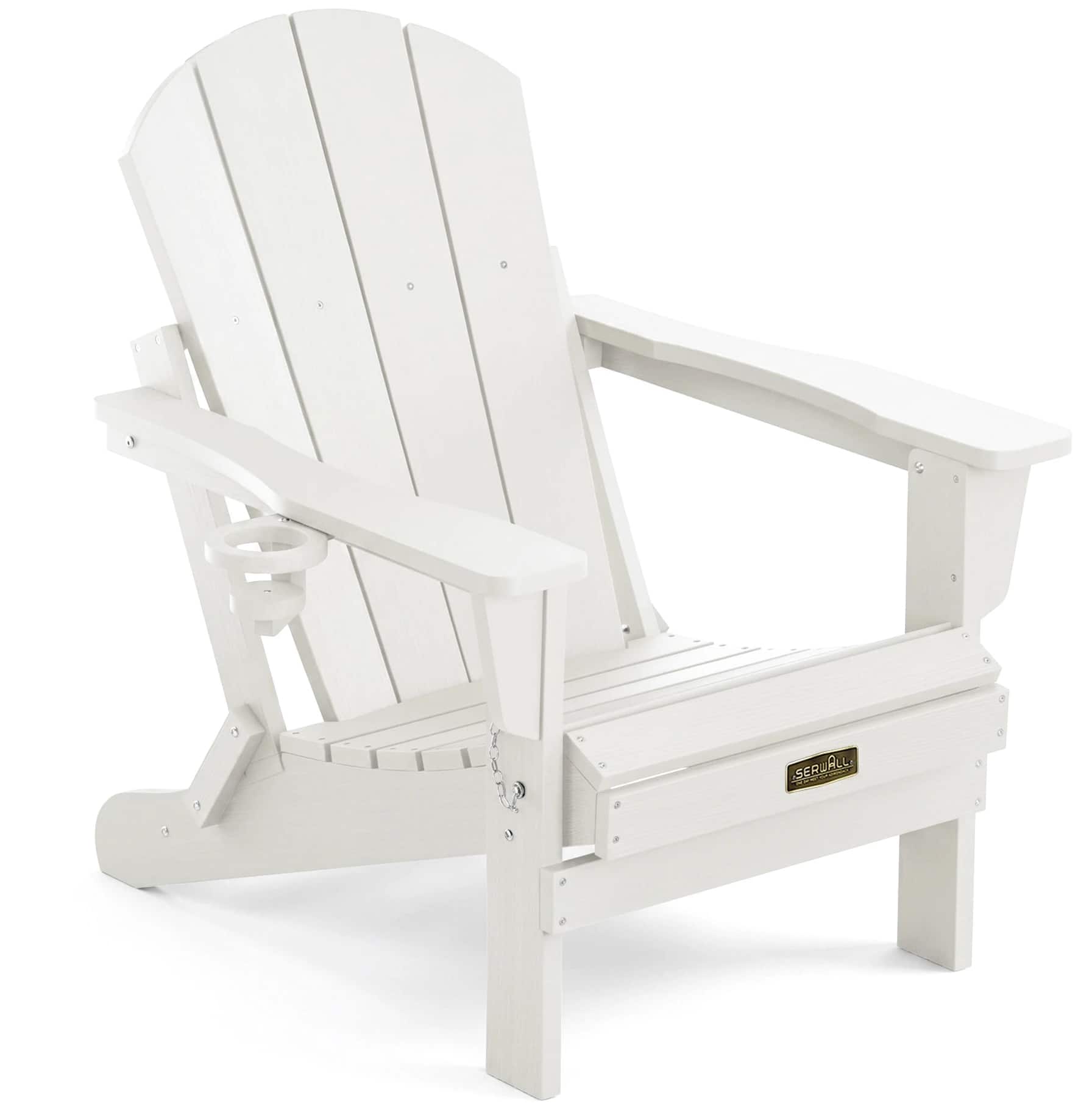 SERWALL - Folding Adirondack Chair, HIPS Adirondack Chairs Outdoor Chairs Weather Resistant Fire Pit Chairs - White