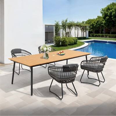 Alt View 7. Crestlive Products - Crestlive Products Set of 2 Brown Metal Frame Stationary Dining Chair Gray PE Rattan Wicker Cushioned Seat - Gray-2PC.