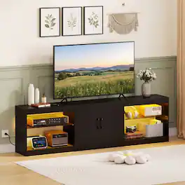 WELLFOR - Modern TV Stand for TVs up to 85" with Power Outlets, LED Entertainment Center TV Media Console - Black