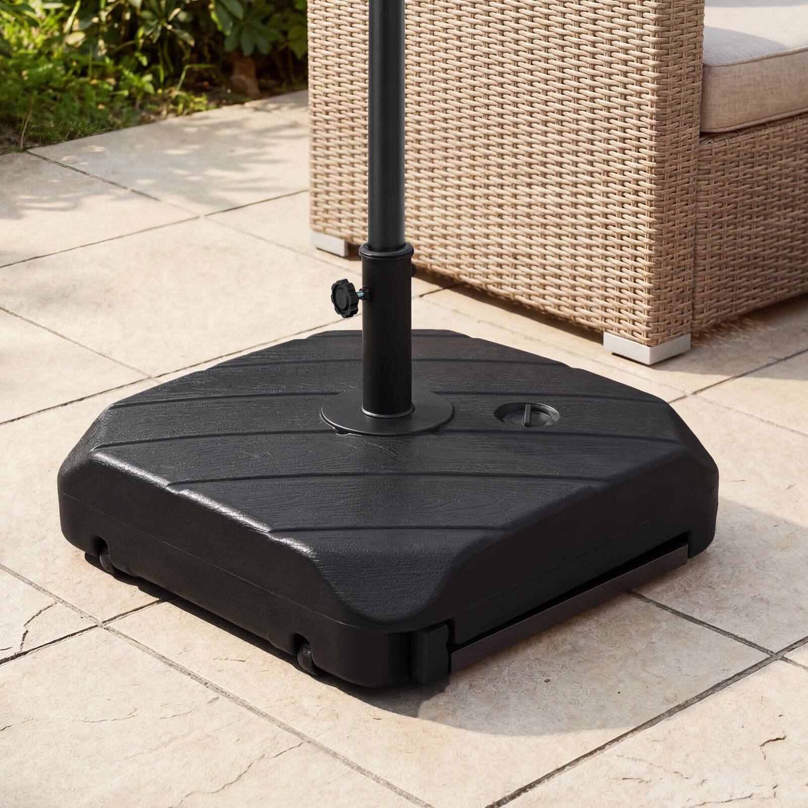 Alt View 3. Costway - Costway Fillable Patio Umbrella Base with Wheels & Telescopic Pull Rod, Umbrella Stand - Black.