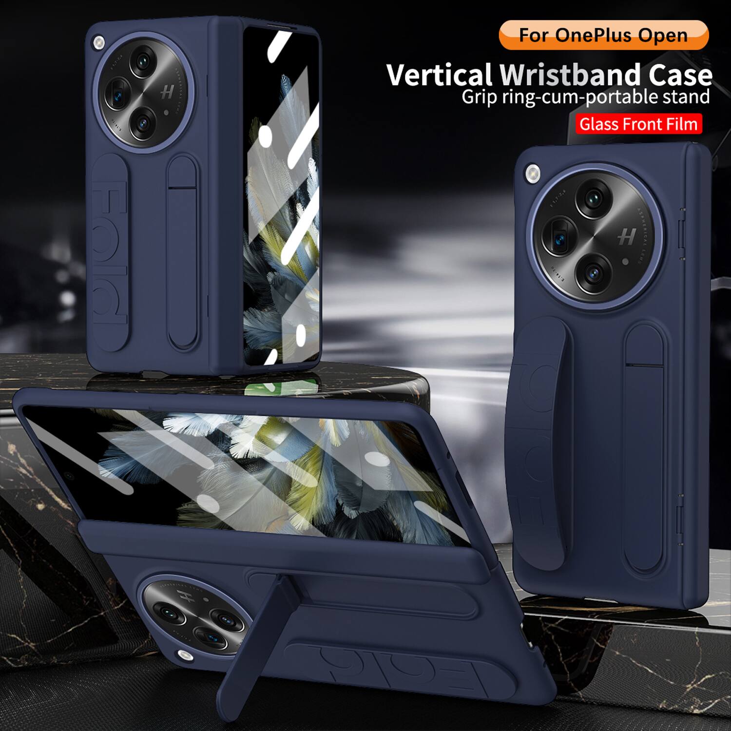 For OnePlus Open  
Vertical Wristband Case  
Grip ring-cum-portable stand  
Glass Front Film